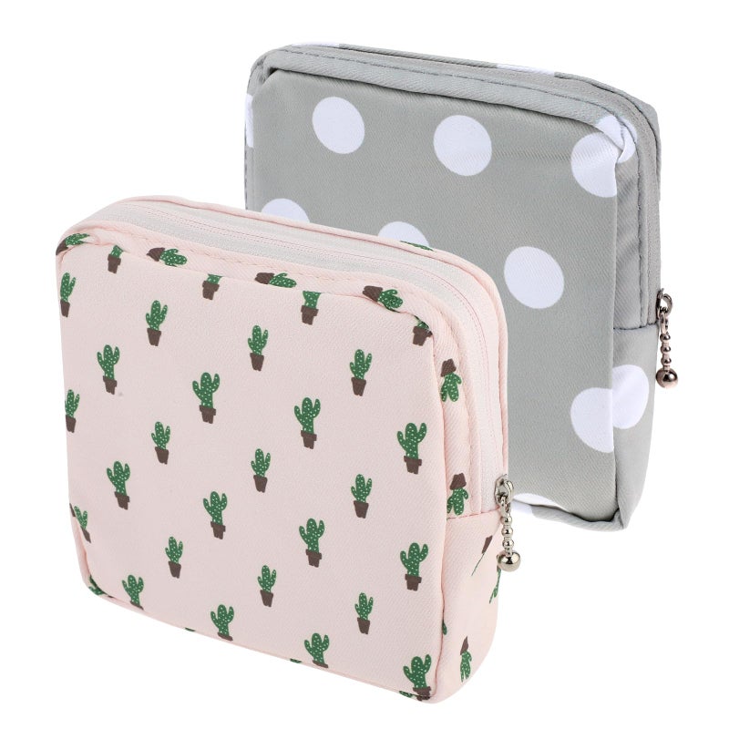 2 Pack Period Bag for School Women Girls Teen, Sanitary Pad Storage Bag Portable Sanitary Pads Bags Tampon Storage Pouch Holder for Panty Liners, Tampons, 13 x 13 cm
